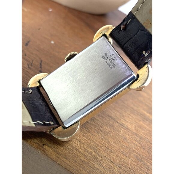 Wittnauer Revue Watch Swiss Mechanical Tank Vintage Gold Brown Leather Band 22mm - Picture 6 of 15